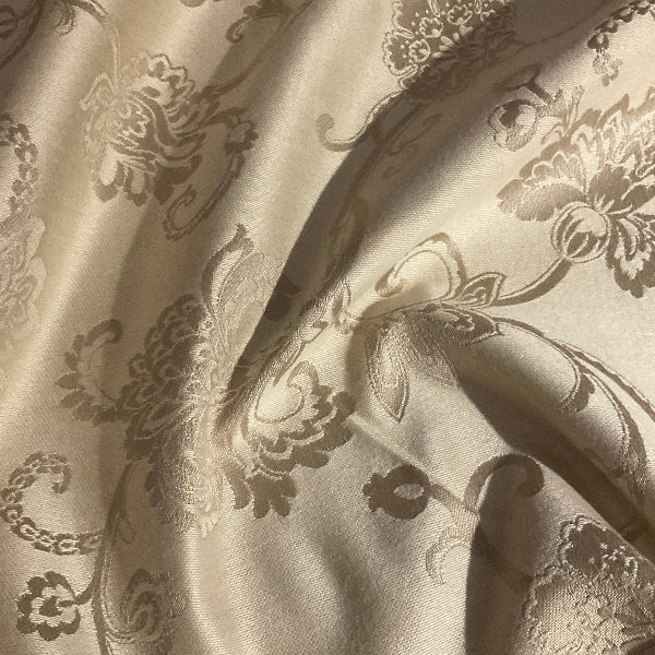 Ivory White Damask Floral Vine Upholstery Fabric