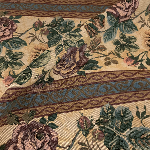 Large Floral Panel Stripe Upholstery Fabric