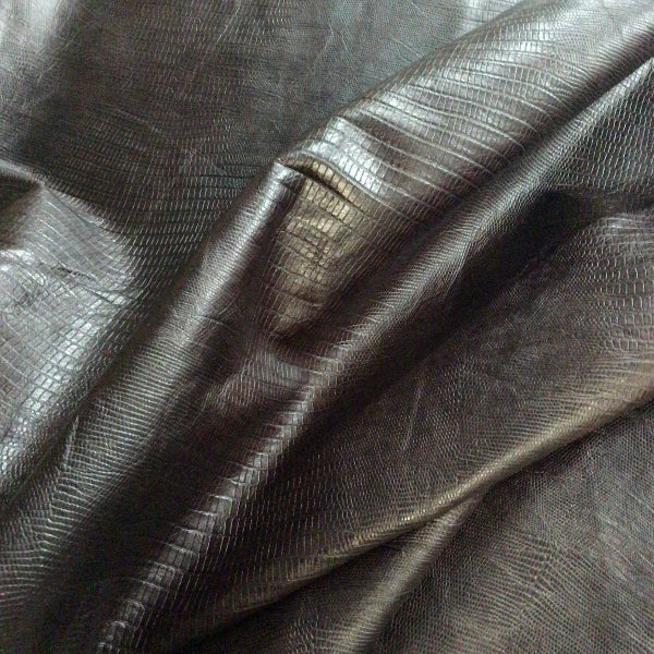 Lizard Brown Embossed Leather Hide Upholstery Remnant