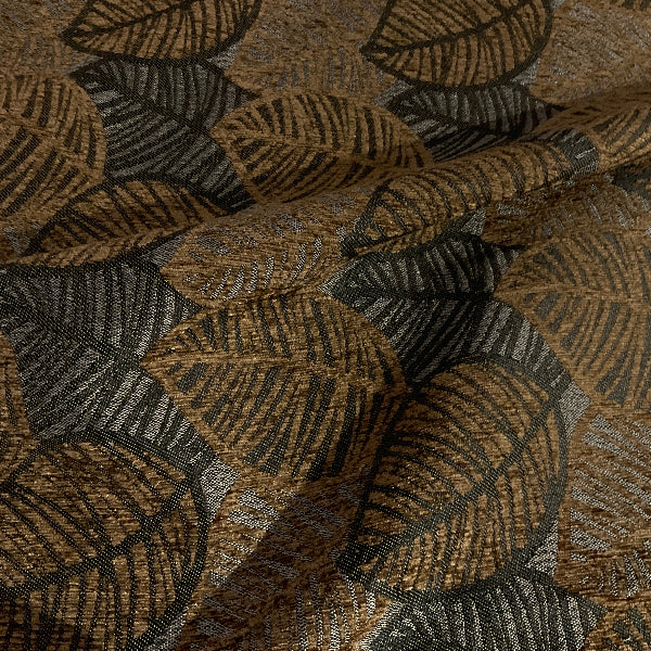 Maya Birch Brown Leaf Design Chenille Upholstery Fabric