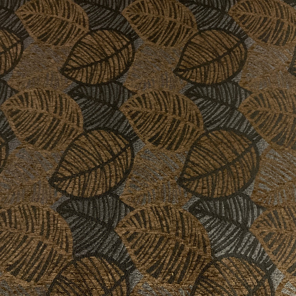 Maya Birch Brown Leaf Design Chenille Upholstery Fabric