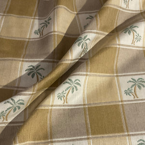 Miami Beige Palm Tree Plaid Upholstery Fabric