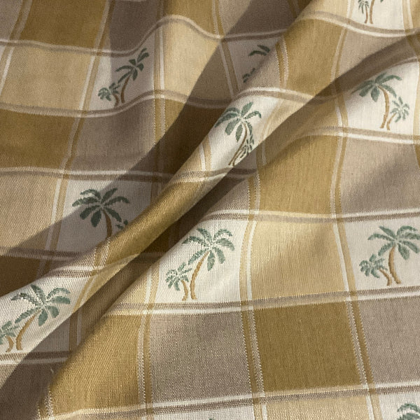 Miami Beige Palm Tree Plaid Upholstery Fabric