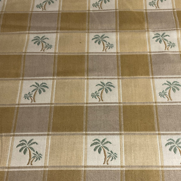 Miami Beige Palm Tree Plaid Upholstery Fabric