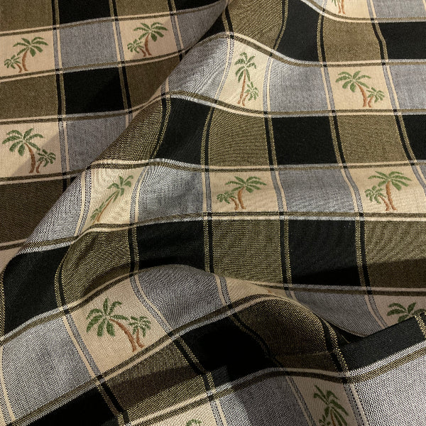 Miami Black Palm Tree Plaid Upholstery Fabric