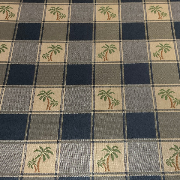 Miami Blue Palm Tree Plaid Upholstery Fabric