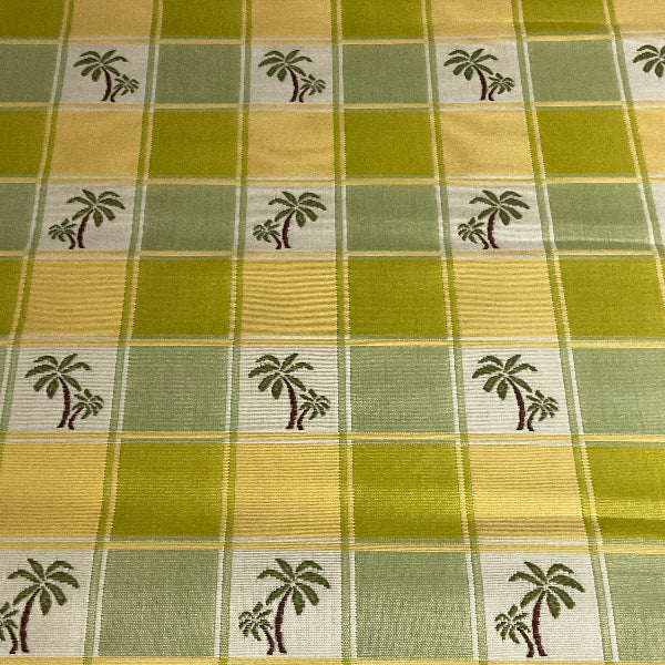 Miami Green Palm Tree Plaid Upholstery Fabric