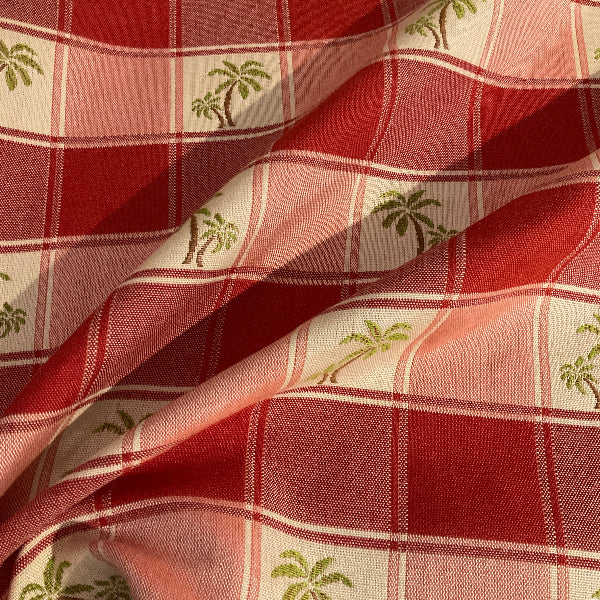Miami Red Palm Tree Plaid Upholstery Fabric