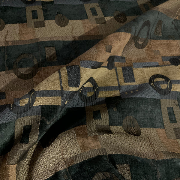 Mod Midnight Black Brown Chenille Geometric Upholstery Fabric