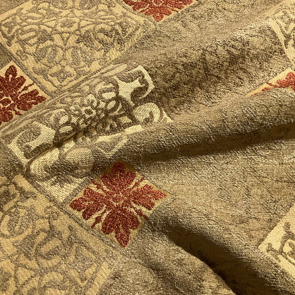 Olive Green Copper Diamond Design Chenille Upholstery Fabric