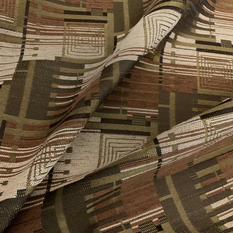 Piano Herb Brown Geometric Chenille Upholstery Fabric