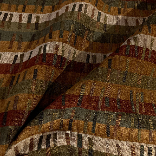 Red Brown Chenille Geometric Stripe Upholstery Fabric