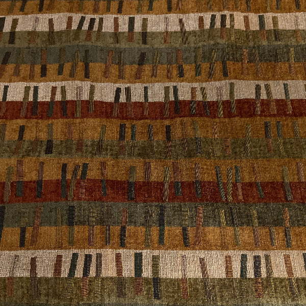 Red Brown Chenille Geometric Stripe Upholstery Fabric