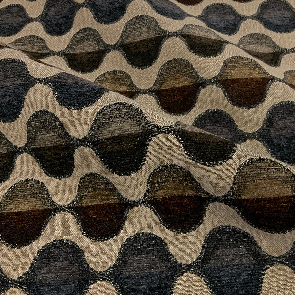 Regal Elliptical Denim Blue Chenille Upholstery Fabric