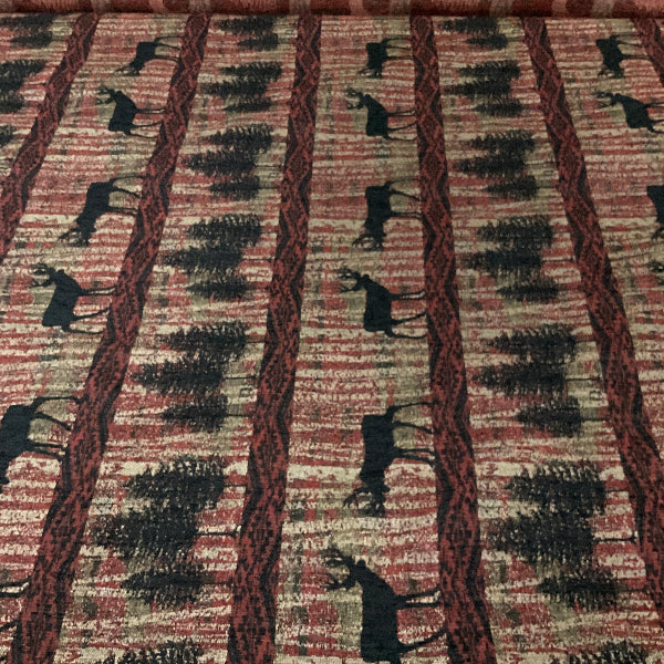 Regal Hallett Peak Red Black Deer Chenille Upholstery Fabric