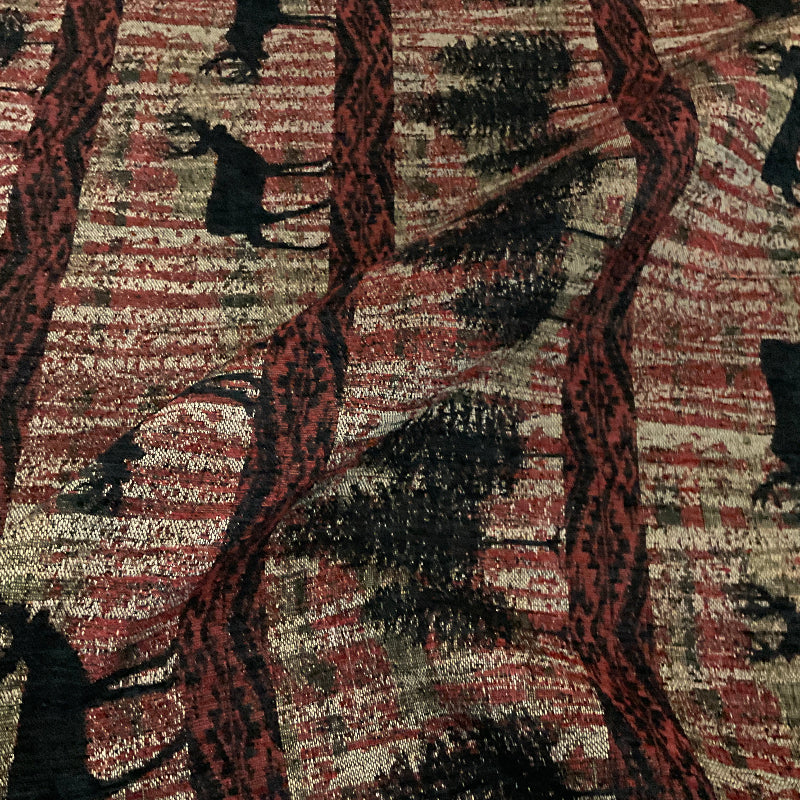 Regal Hallett Peak Red Black Deer Chenille Upholstery Fabric