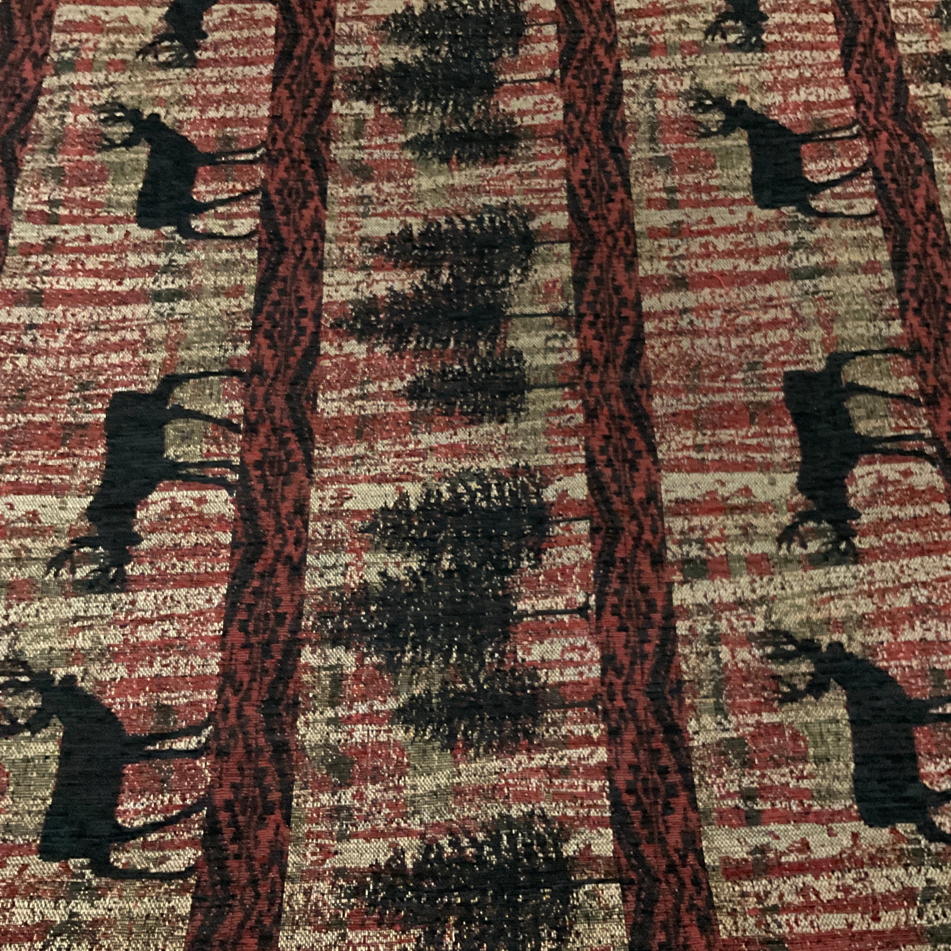 Regal Hallett Peak Red Black Deer Chenille Upholstery Fabric