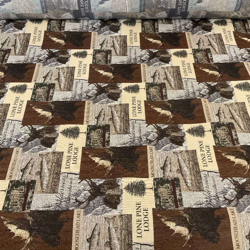 Regal Lone Pine Lodge Brown Moose Upholstery Fabric