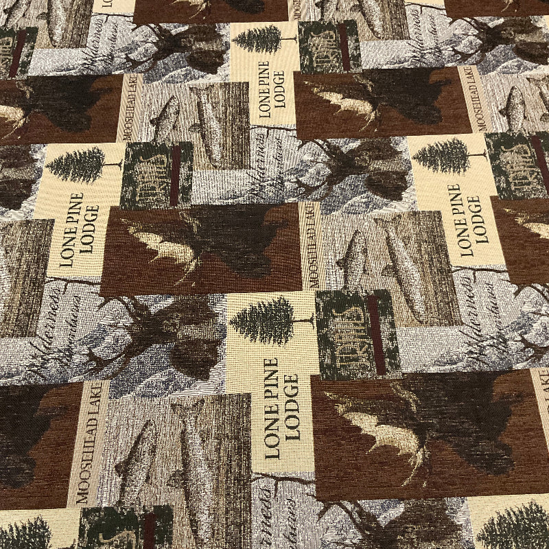 Regal Lone Pine Lodge Brown Moose Upholstery Fabric