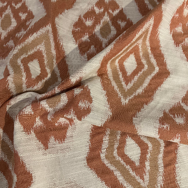 Regis Coral Rust Ikat Diamond Upholstery Fabric