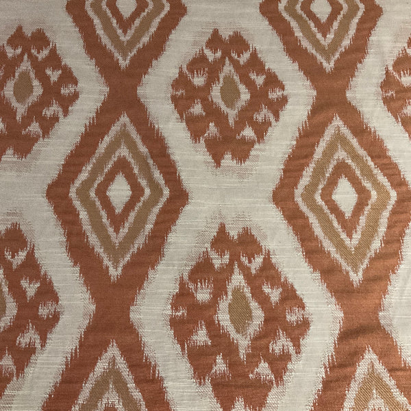 Regis Coral Rust Ikat Diamond Upholstery Fabric