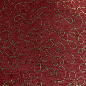 Ribbons Flame Red Scrollwork Chenille Upholstery Fabric