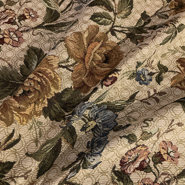 Rosette Beige Floral Upholstery Fabric
