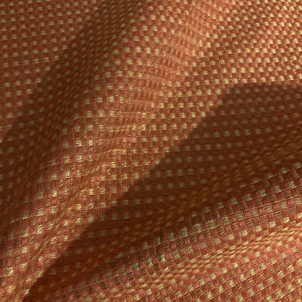 Silkweave Melon Pink Gold Small Check Upholstery Fabric