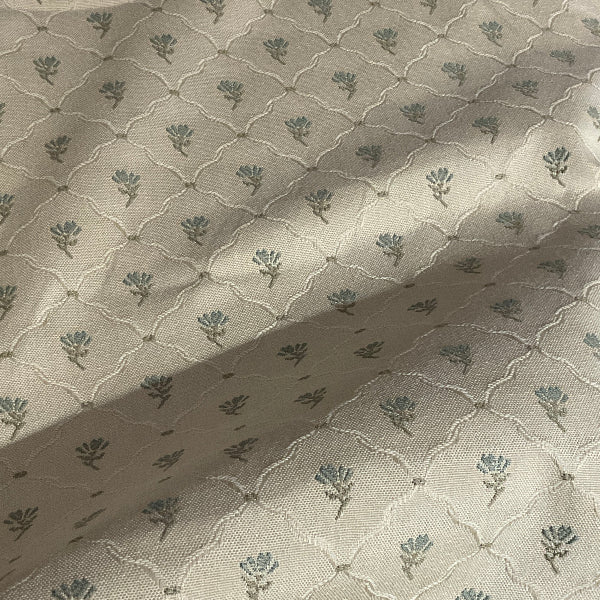 Small White Blue Floral Design Upholstery Fabric
