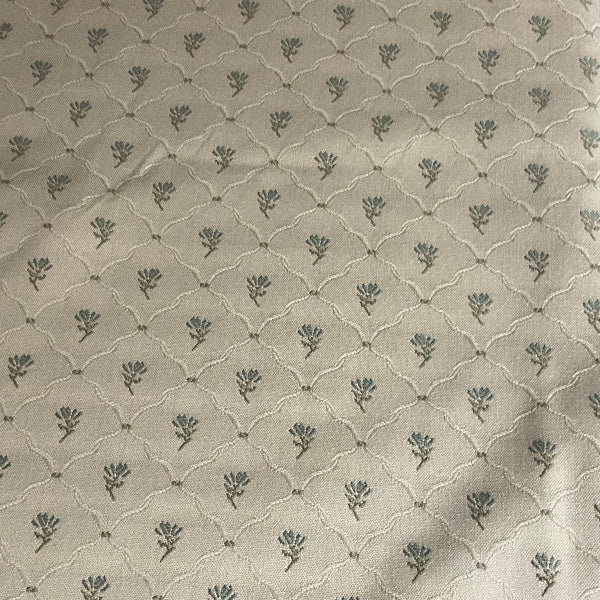 Small White Blue Floral Design Upholstery Fabric