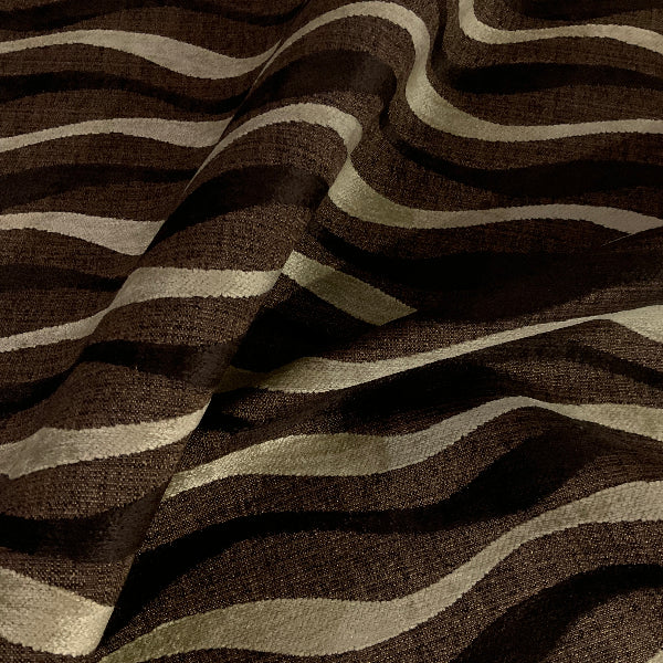 St Marks Toffee Brown Wavy Chenille Stripe Upholstery Fabric