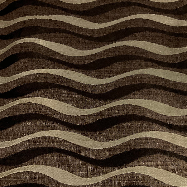 St Marks Toffee Brown Wavy Chenille Stripe Upholstery Fabric