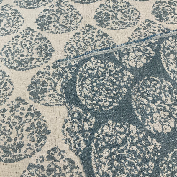 Sunbrella Boheme Paisley Mist Blue Outdoor Upholstery Fabric