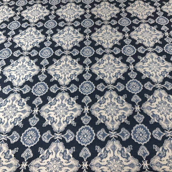 Sunbrella Colome Tile II Indigo Blue Outdoor Upholstery Fabric