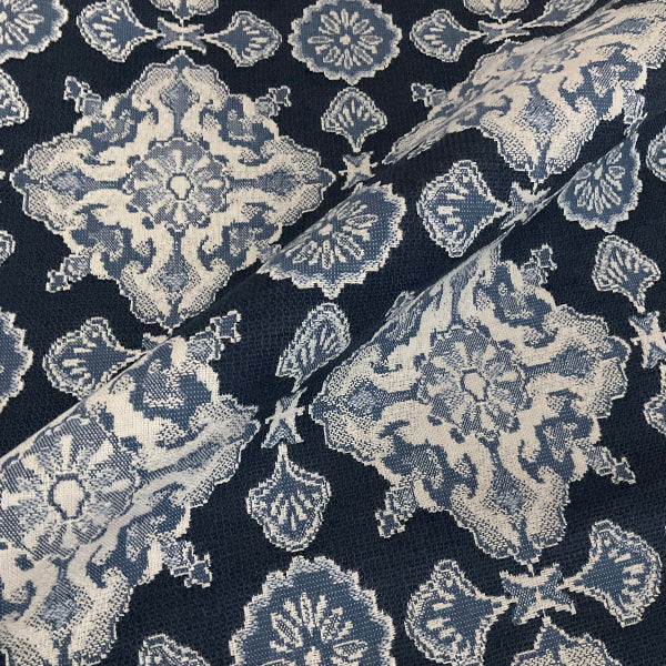 Sunbrella Colome Tile II Indigo Blue Outdoor Upholstery Fabric