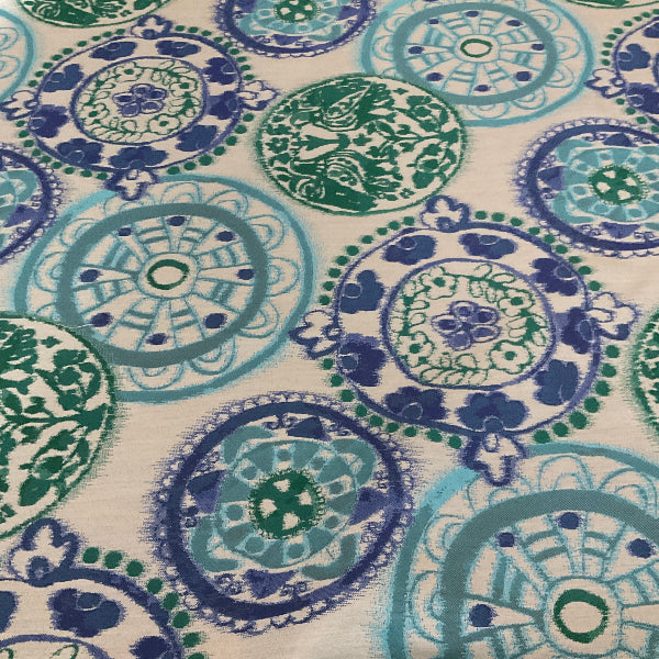 Sunbrella WaterColor Medallion Lagoon Green Outdoor Upholstery Fabric