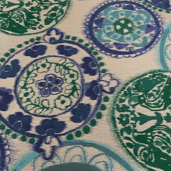 Sunbrella WaterColor Medallion Lagoon Green Outdoor Upholstery Fabric