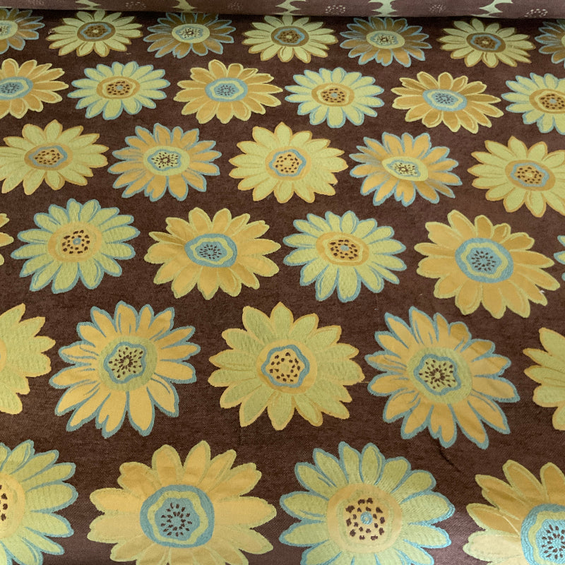Sunflower Broccolini Brown Green Floral Upholstery Fabric
