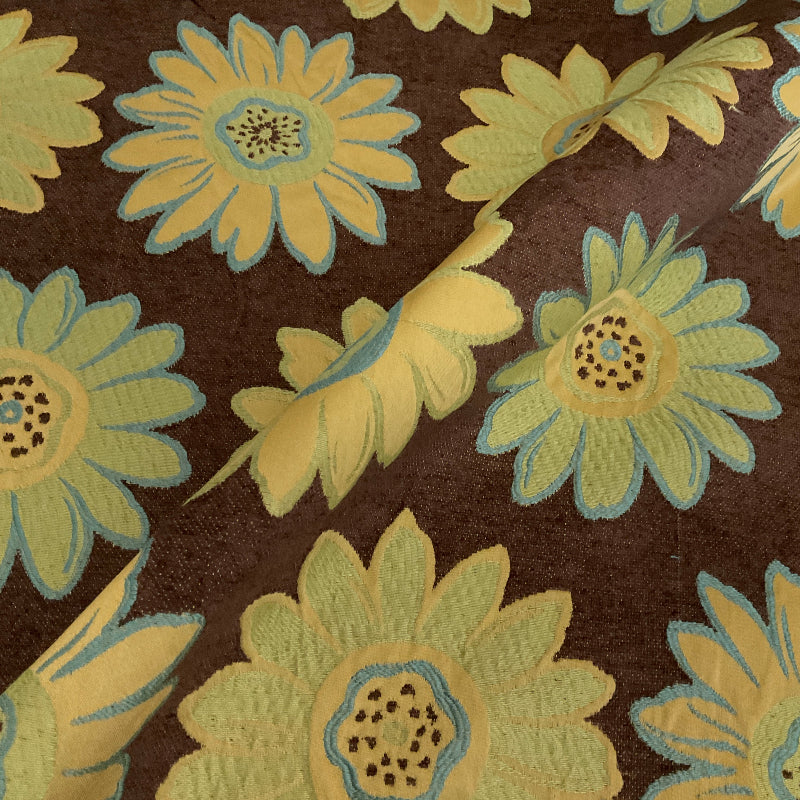 Sunflower Broccolini Brown Green Floral Upholstery Fabric