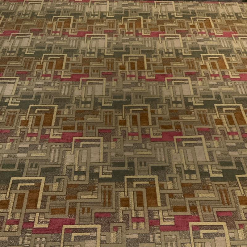 Terry Crimson Geometric Design Chenille Upholstery Fabric