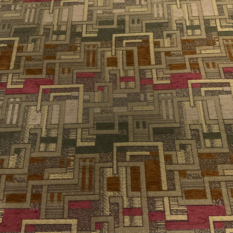 Terry Crimson Geometric Design Chenille Upholstery Fabric
