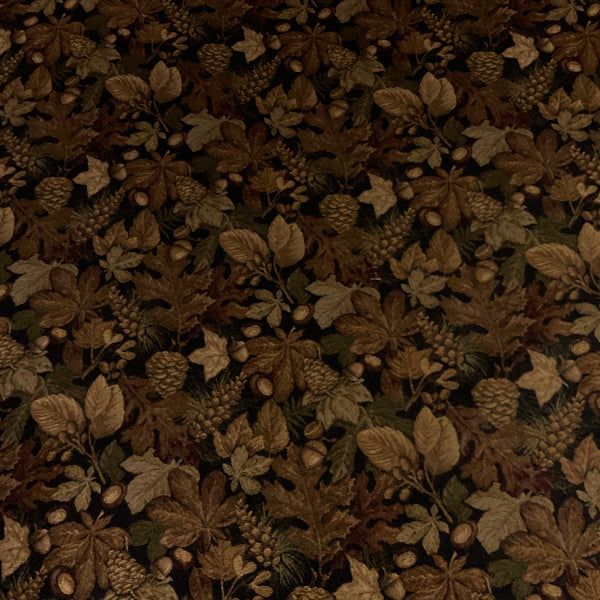 Woodland Leaves Brown Fall Designer Upholstery Fabric