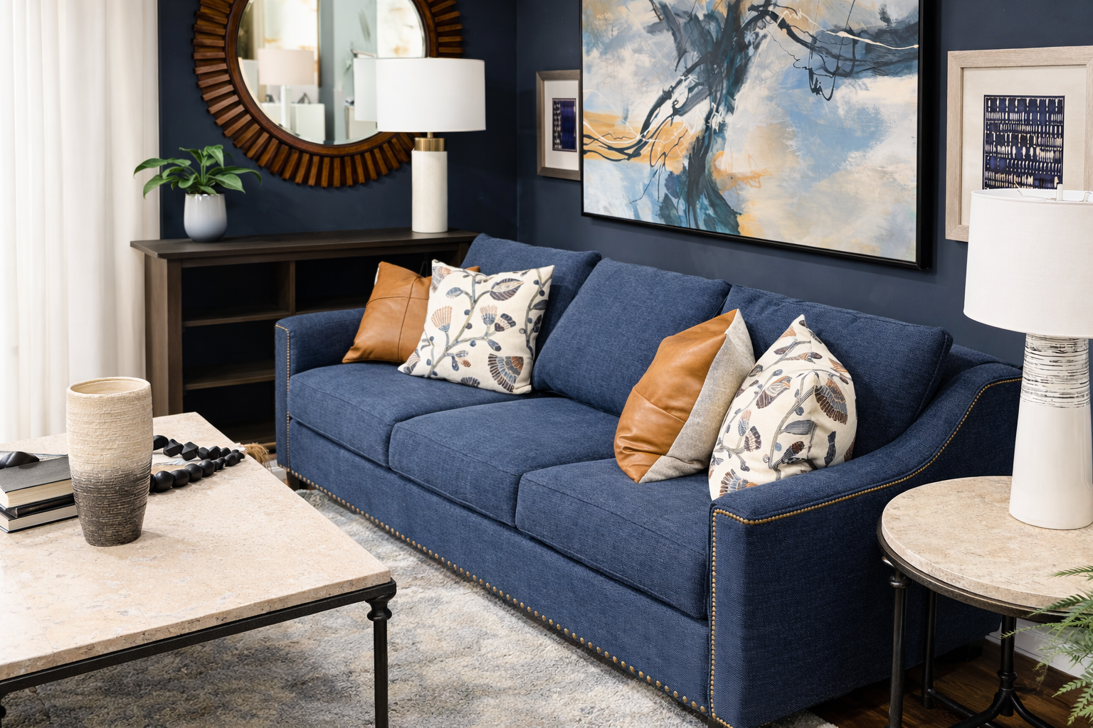 Navy blue sofa upholstery fabric