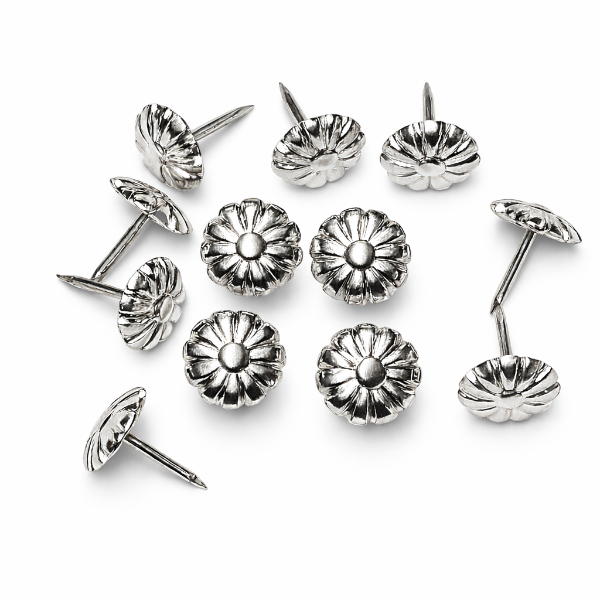 Nickel Flower Design Decorative Upholstery Tacks - 100 ct